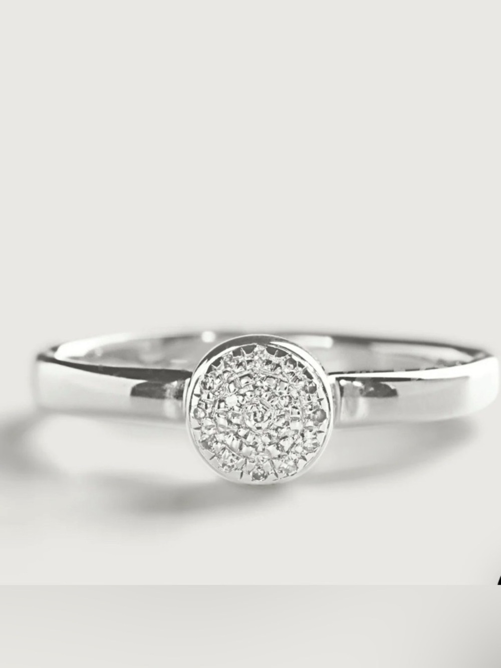 MONICA VINADER Silver Pavé Disc Ethically Sourced Diamond Stacking Ring Size 6